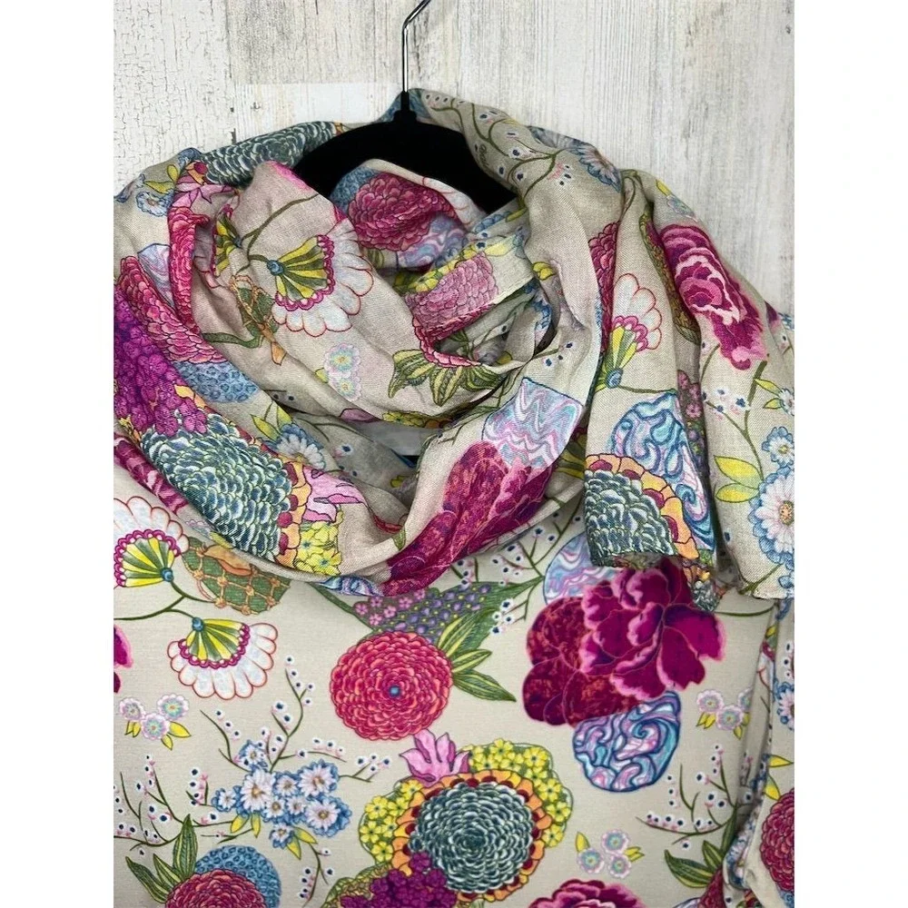 Leggiadro Womens‎ XL Floral 3/4 Sleeve Top Matching Scarf Luxury Garden Party